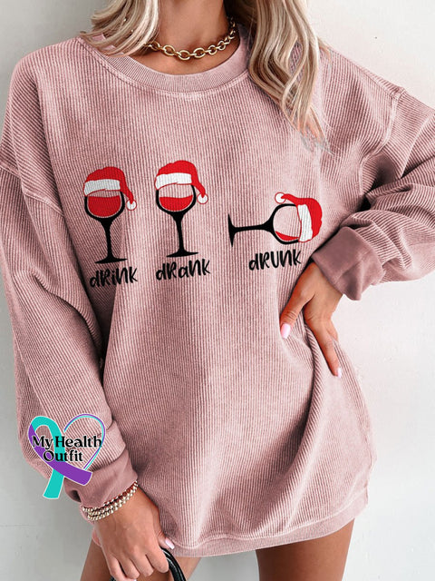 Women’s Christmas Wine Glasse Casual Print Sweatshirt Pink / S