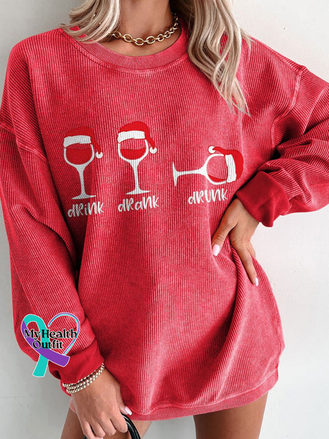Women’s Christmas Wine Glasse Casual Print Sweatshirt Red / S