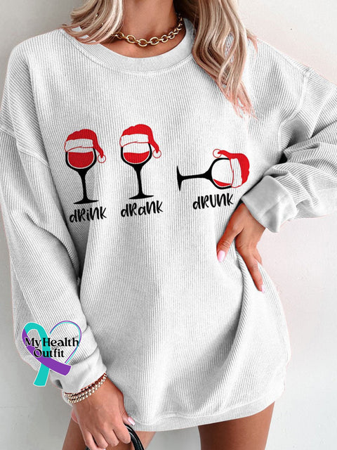 Women’s Christmas Wine Glasse Casual Print Sweatshirt White / S