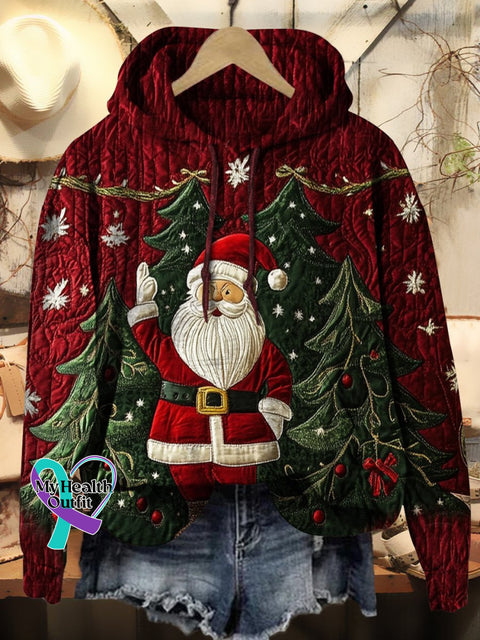 Women’s Christmas Winter Santa Claus Textured Print Casual Hoodie Sweatshirt Multicolor / S