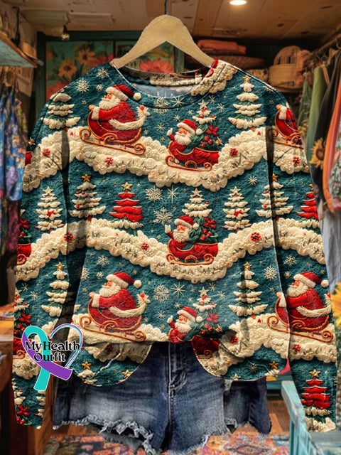 Women’s Christmas Winter Santa Claus Textured Prints Casual Sweatshirt Multicolor / S