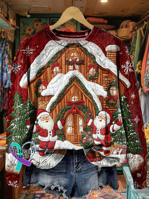 Women’s Christmas Winter Santa Claus Textured Prints Casual Sweatshirt Multicolor / S