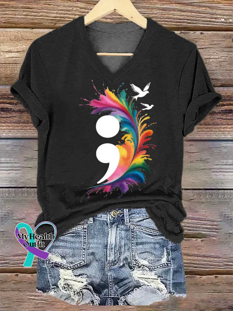 Women’s Colon SUICIDE PREVENTION AWARENESS V-neck Casual T-Shirt Black / S