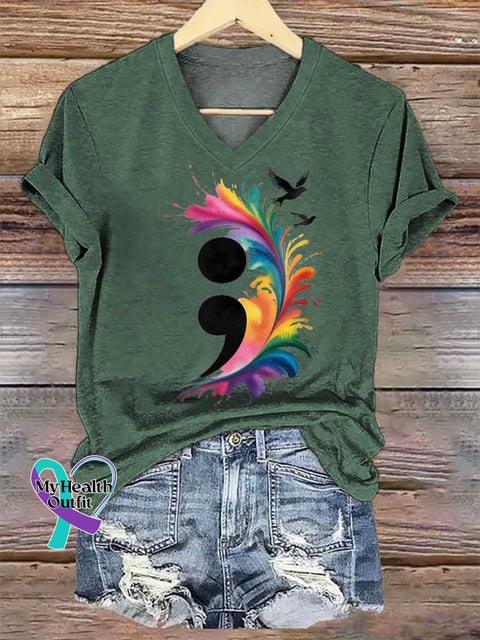 Women’s Colon SUICIDE PREVENTION AWARENESS V-neck Casual T-Shirt Green / S