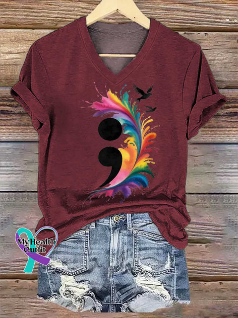 Women’s Colon SUICIDE PREVENTION AWARENESS V-neck Casual T-Shirt Red / S