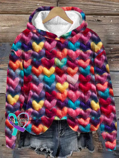 Women’s Colorful Heart Print Hoodie As Shown / S