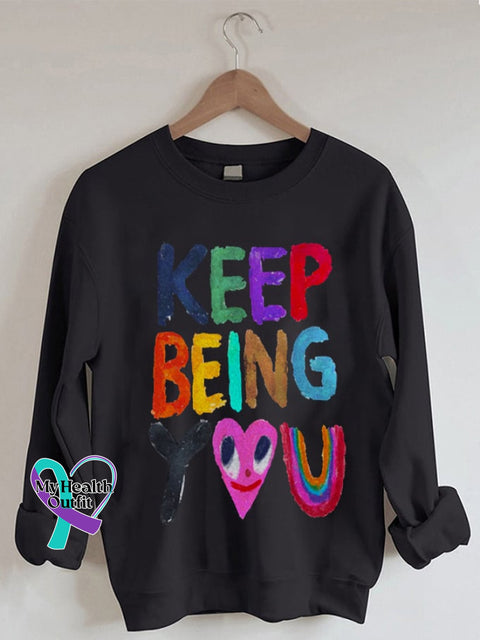 Women’s Colorful Keep Being You Print Sweatshirt Black / S