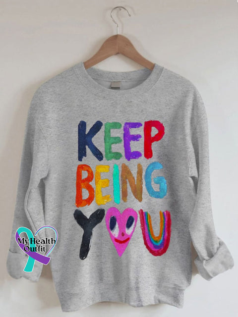 Women’s Colorful Keep Being You Print Sweatshirt Grey / S