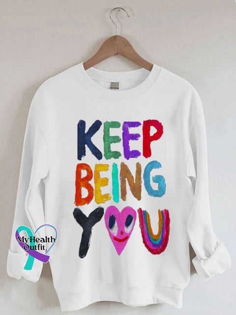 Women’s Colorful Keep Being You Print Sweatshirt White / S