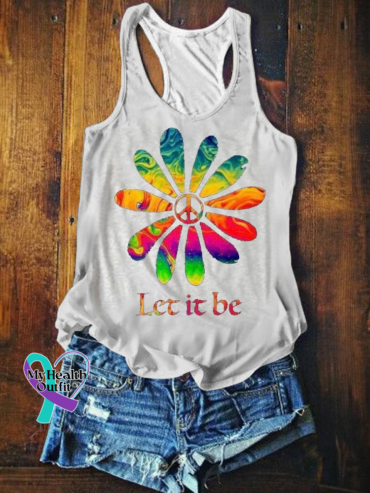 Women’s Colorful Rainbow Sunflower Print Tank Top White / S