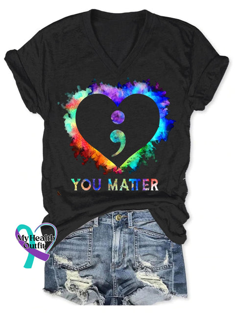 Women’s Continue Suicide Prevention Print V-Neck Casual T-Shirt Black / S