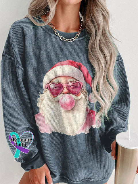 Women’s Coquette Santa Bubble Gum Christmas Casual Print Shirt Blue / S