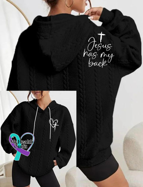 Women’s Cross Jesus Has My Back Art Print Casual Sweatshirt Black / S