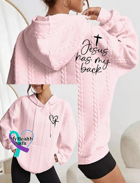 Women’s Cross Jesus Has My Back Art Print Casual Sweatshirt Pink / S