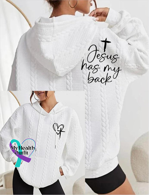 Women’s Cross Jesus Has My Back Art Print Casual Sweatshirt White / S