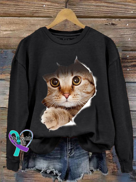 Women’s Cute 3D Cat Print Casual Sweatshirt Black / S