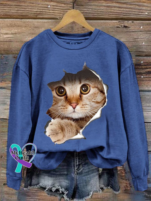 Women’s Cute 3D Cat Print Casual Sweatshirt Blue / S