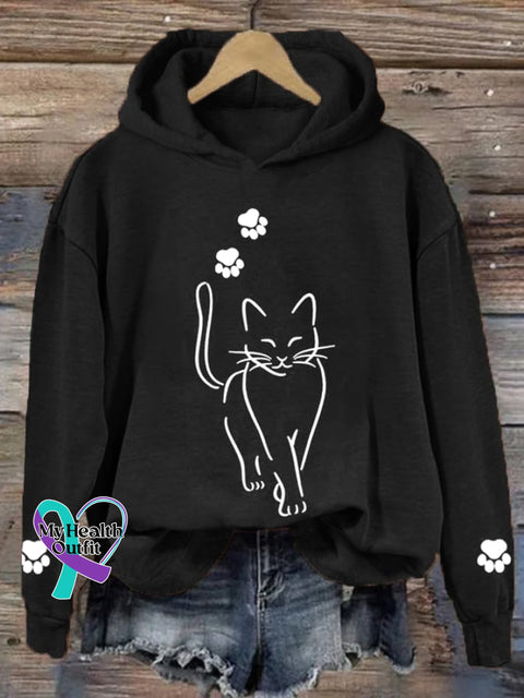 Women’s Cute Cat Graphic Mom Casual Hoodie Black / S