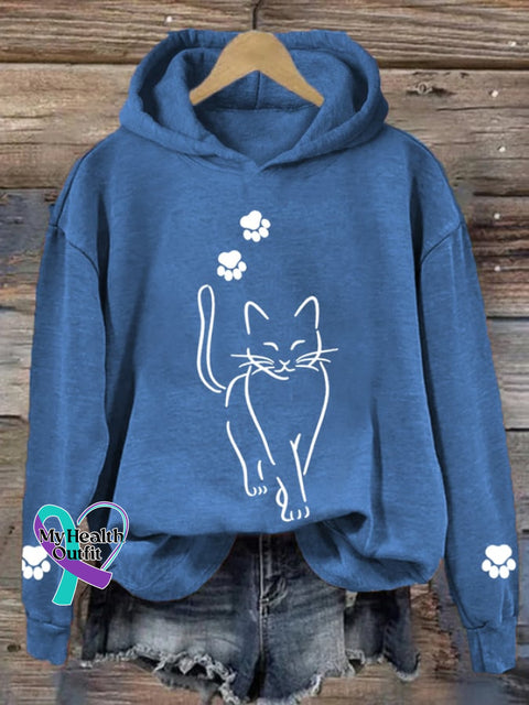 Women’s Cute Cat Graphic Mom Casual Hoodie Blue / S