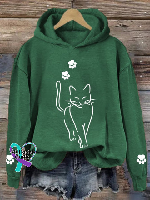 Women’s Cute Cat Graphic Mom Casual Hoodie Green / S