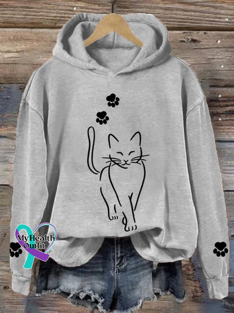 Women’s Cute Cat Graphic Mom Casual Hoodie Light Grey / S