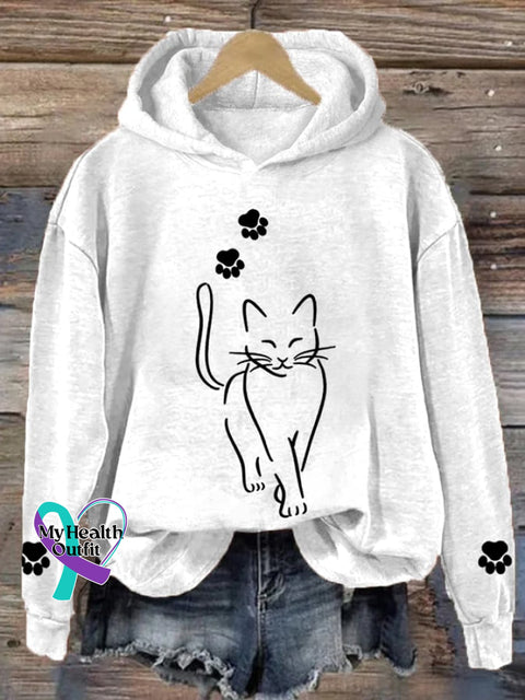 Women’s Cute Cat Graphic Mom Casual Hoodie White / S