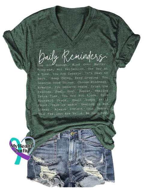 Women’s Daily Affirmations Positive Reminder Tee You Are Enough Mental Health Matters V-neck Casual T-Shirt Grey / S