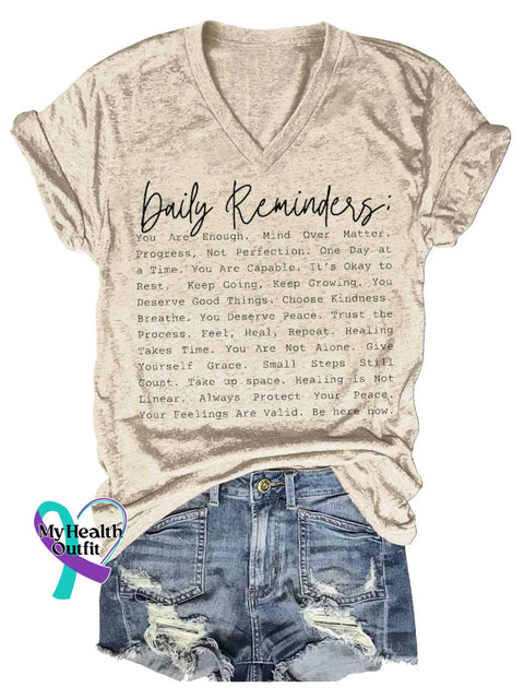 Women’s Daily Affirmations Positive Reminder Tee You Are Enough Mental Health Matters V-neck Casual T-Shirt Sand / S