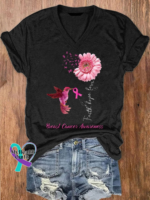 Women’s Daisy Faith Hope Love Breast Cancer Awareness T-Shirt Black / S
