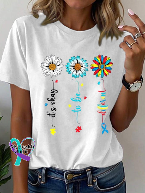 Women’s Daisy Flower It’s Ok To Be Different Print T-Shirt White / S