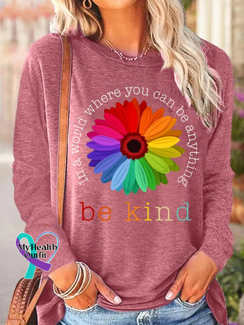 Women’s Daisy In A World Where You Can Be Anything Kind Vintage Long Sleeve T-Shirt Rose Red /