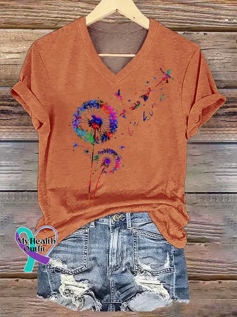 Women’s Dandelion Be Kind V-neck Casual T-Shirt Orange / S