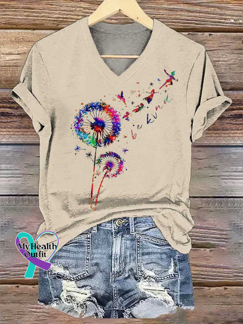 Women’s Dandelion Be Kind V-neck Casual T-Shirt Sand / S