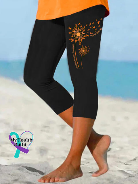 Women’s Dandelion Multiple Sclerosis Awareness Never Give Up Printed Cropped Yoga Leggings Black / S