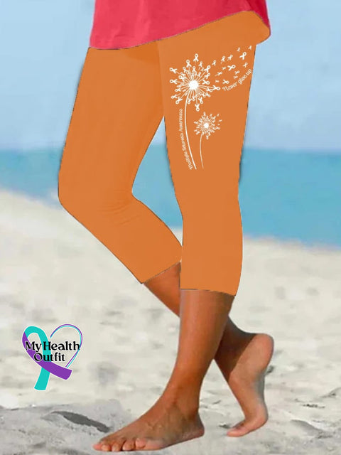 Women’s Dandelion Multiple Sclerosis Awareness Never Give Up Printed Cropped Yoga Leggings Orange