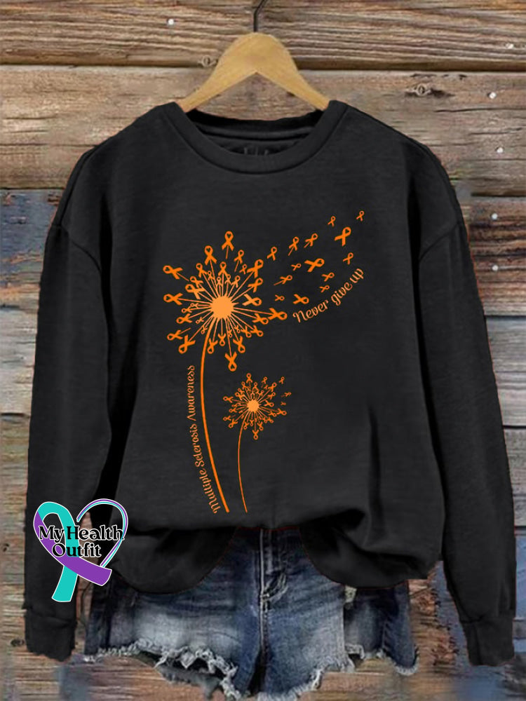 Women’s Dandelion Multiple Sclerosis Awareness Never Give Up Sweatshirt Black / S