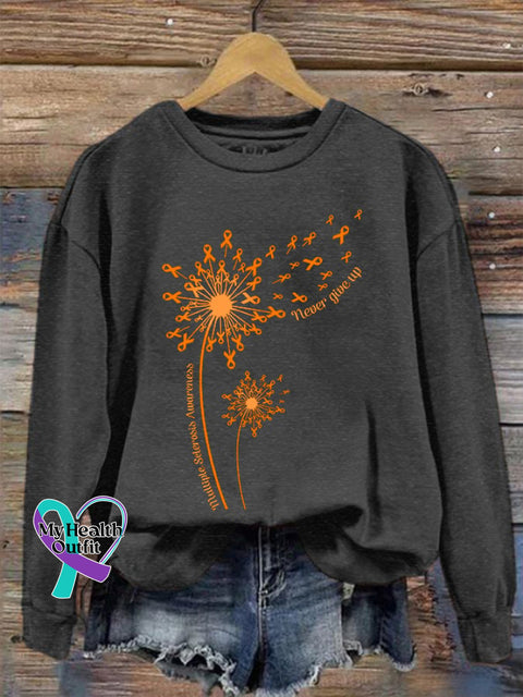 Women’s Dandelion Multiple Sclerosis Awareness Never Give Up Sweatshirt Dark Grey / S