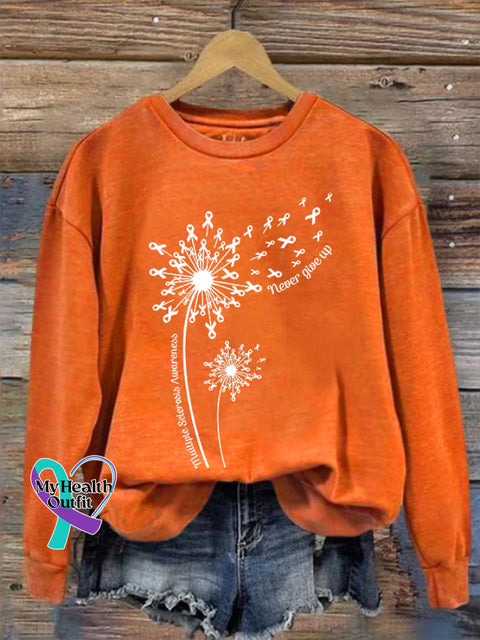 Women’s Dandelion Multiple Sclerosis Awareness Never Give Up Sweatshirt Orange / S