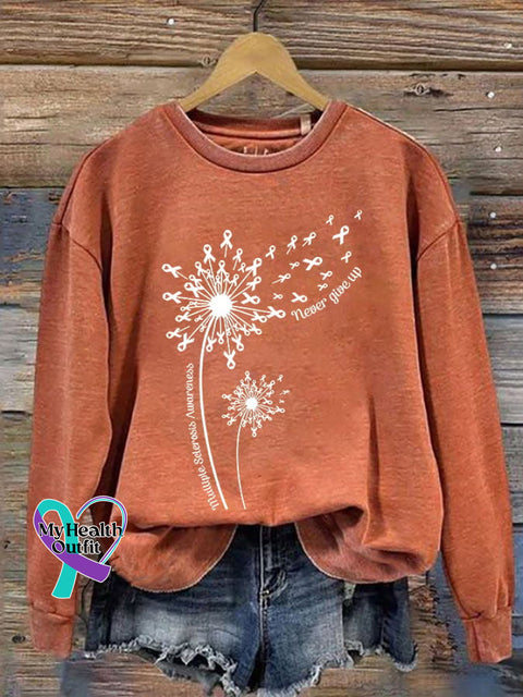 Women’s Dandelion Multiple Sclerosis Awareness Never Give Up Sweatshirt Pumpkin Orange / S