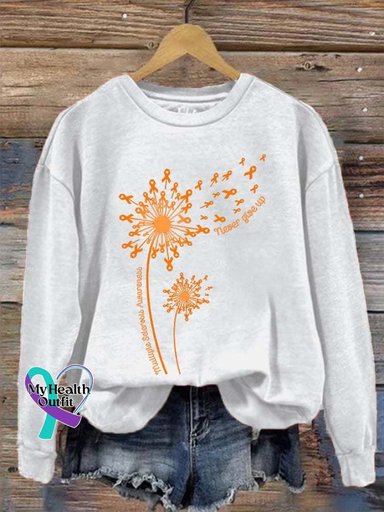 Women’s Dandelion Multiple Sclerosis Awareness Never Give Up Sweatshirt White / S