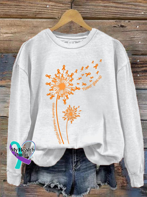 Women’s Dandelion Multiple Sclerosis Awareness Never Give Up Sweatshirt White / S