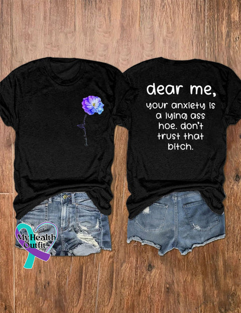 Women’s Dear Me Your Anxiety Is A Lying Print T-Shirt Black / S