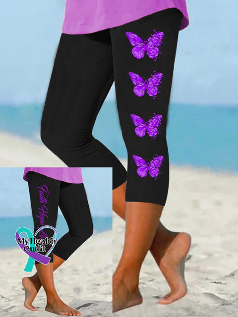 Women’s Dementia Alzheimer’s Disease Awareness Faith Hope Fight Love Print Leggings Black / S