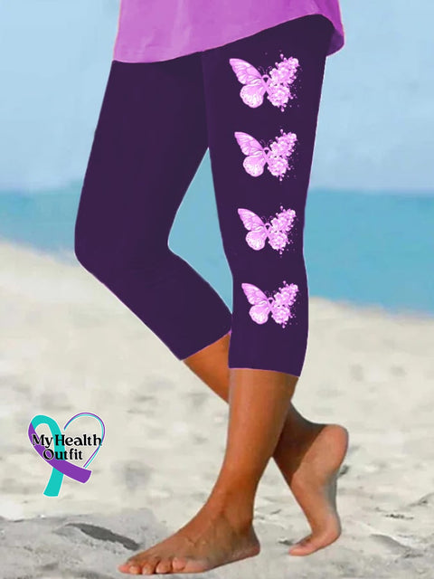 Women’s Dementia Alzheimer’s Disease Awareness Faith Hope Fight Love Print Leggings Purple / S