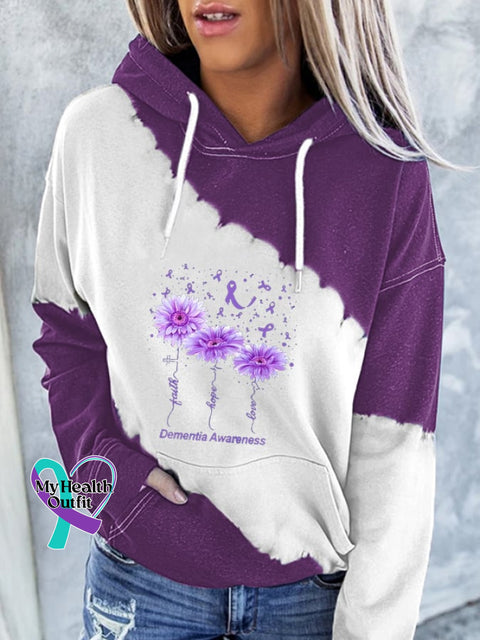 Women’s Dementia Alzheimer’s Disease Awareness Faith Hope Fight Love Printed Hoodie Purple / S