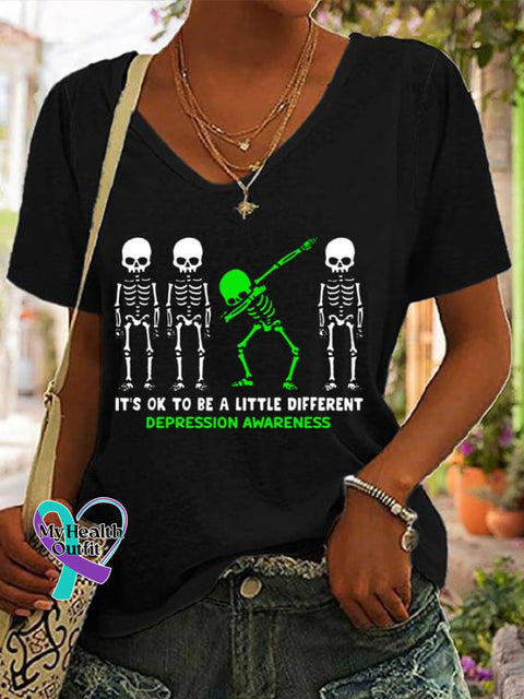 Women’s Depression Awareness It’s Ok To Be A Little Different Printed T-Shirt Black / S