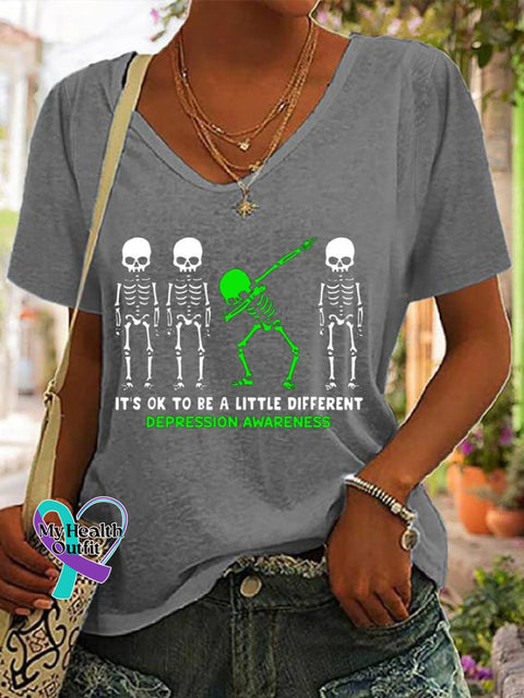 Women’s Depression Awareness It’s Ok To Be A Little Different Printed T-Shirt Dark Grey / S