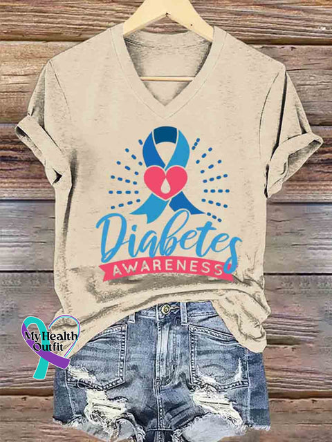 Women’s Diabetes Awareness Art V neck Casual T Shirt Apricot / S