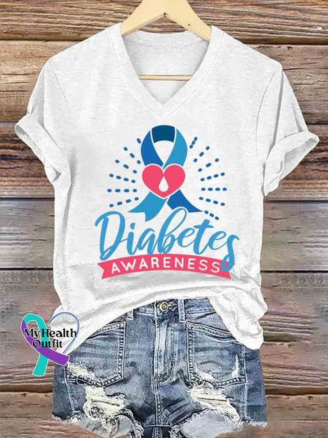 Women’s Diabetes Awareness Art V neck Casual T Shirt White / S