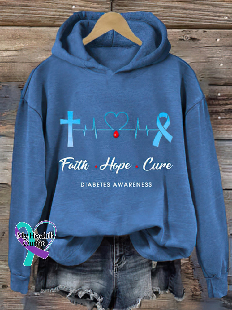 Women’s Diabetes Awareness Print Hoodie Long Sleeve Sweatshirt Blue / S